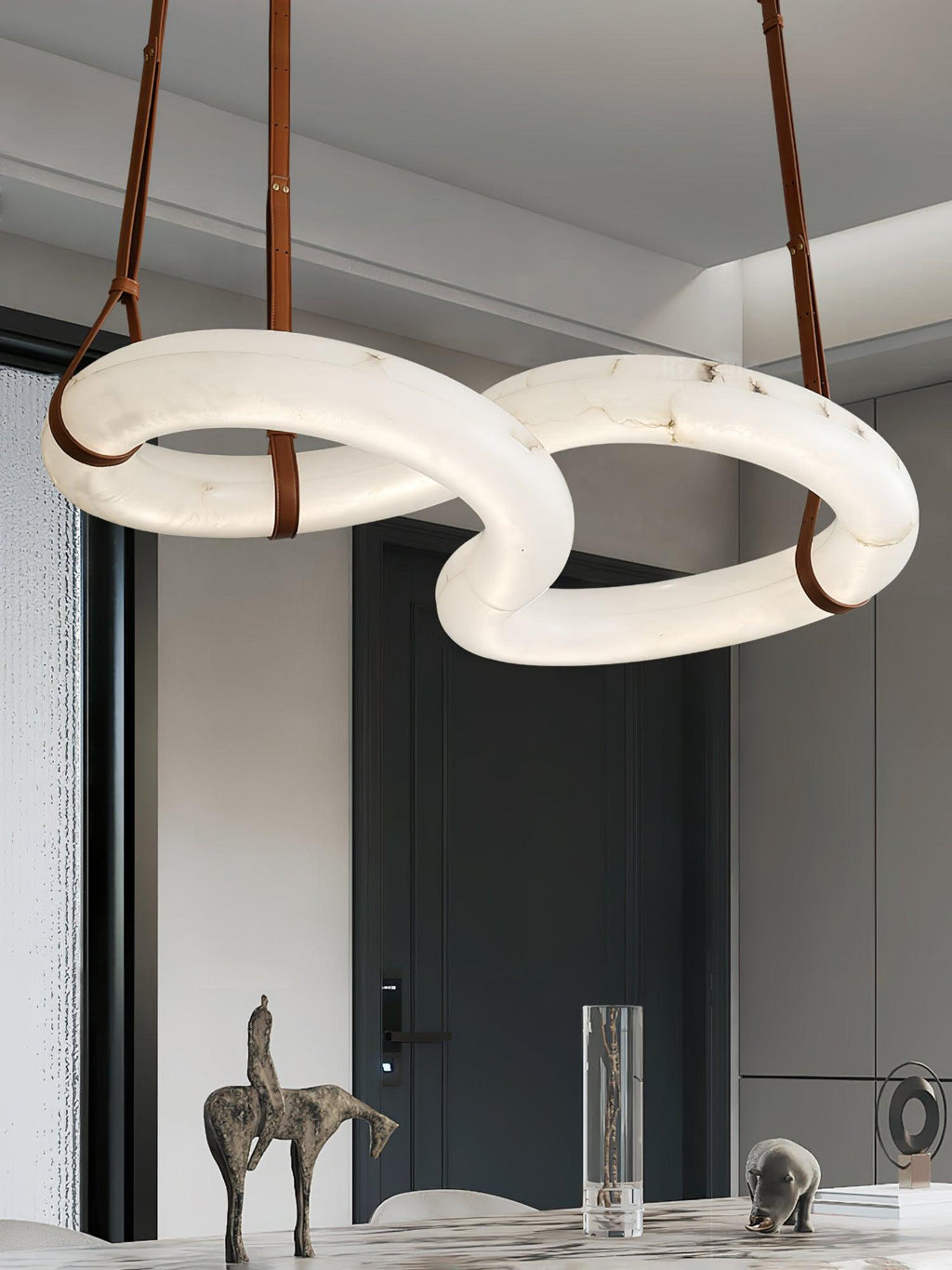 Suspension moderne Halvdan en Laiton et albâtre blanc