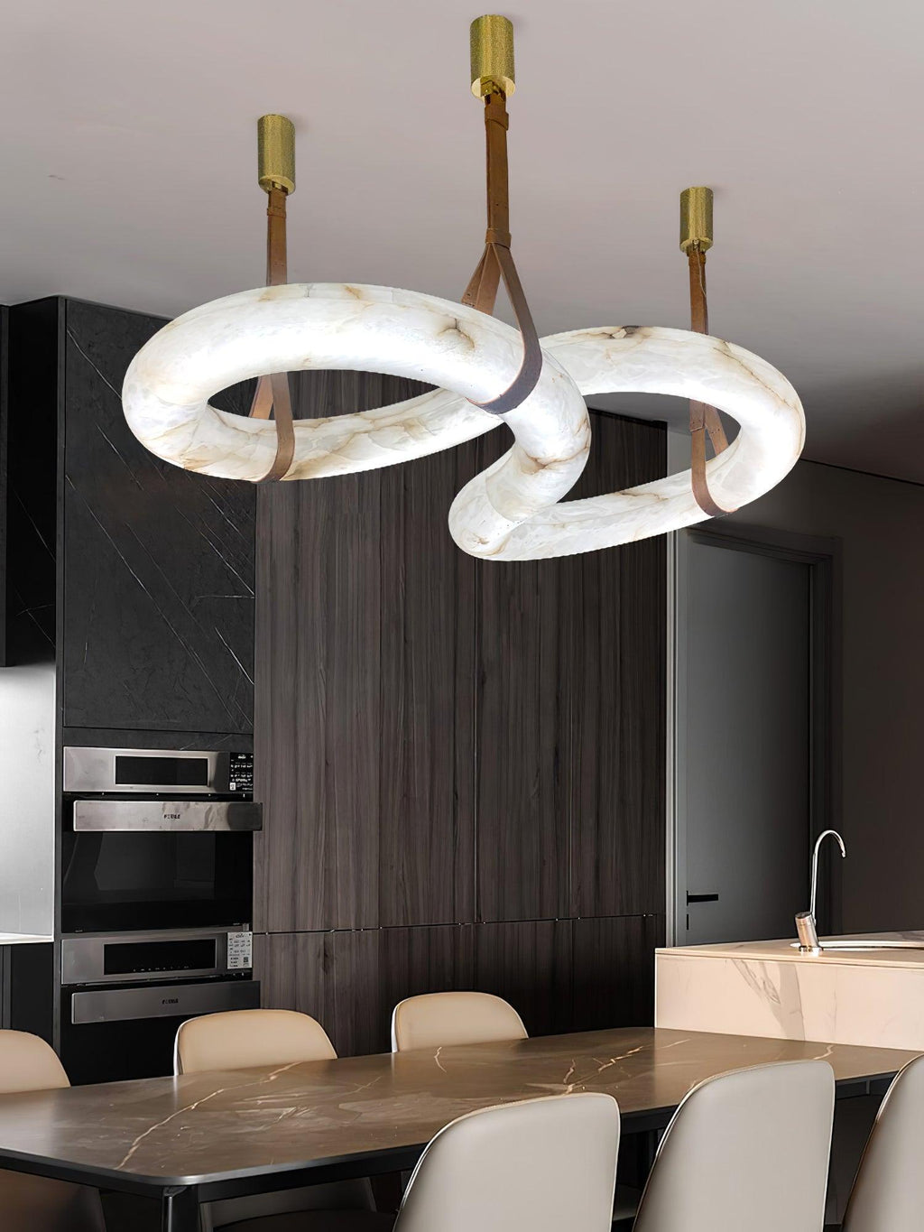 Suspension moderne Halvdan en Laiton et albâtre blanc