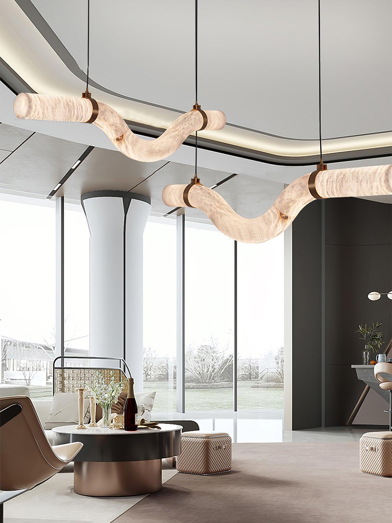 Suspension moderne Halvdan en Laiton et albâtre blanc