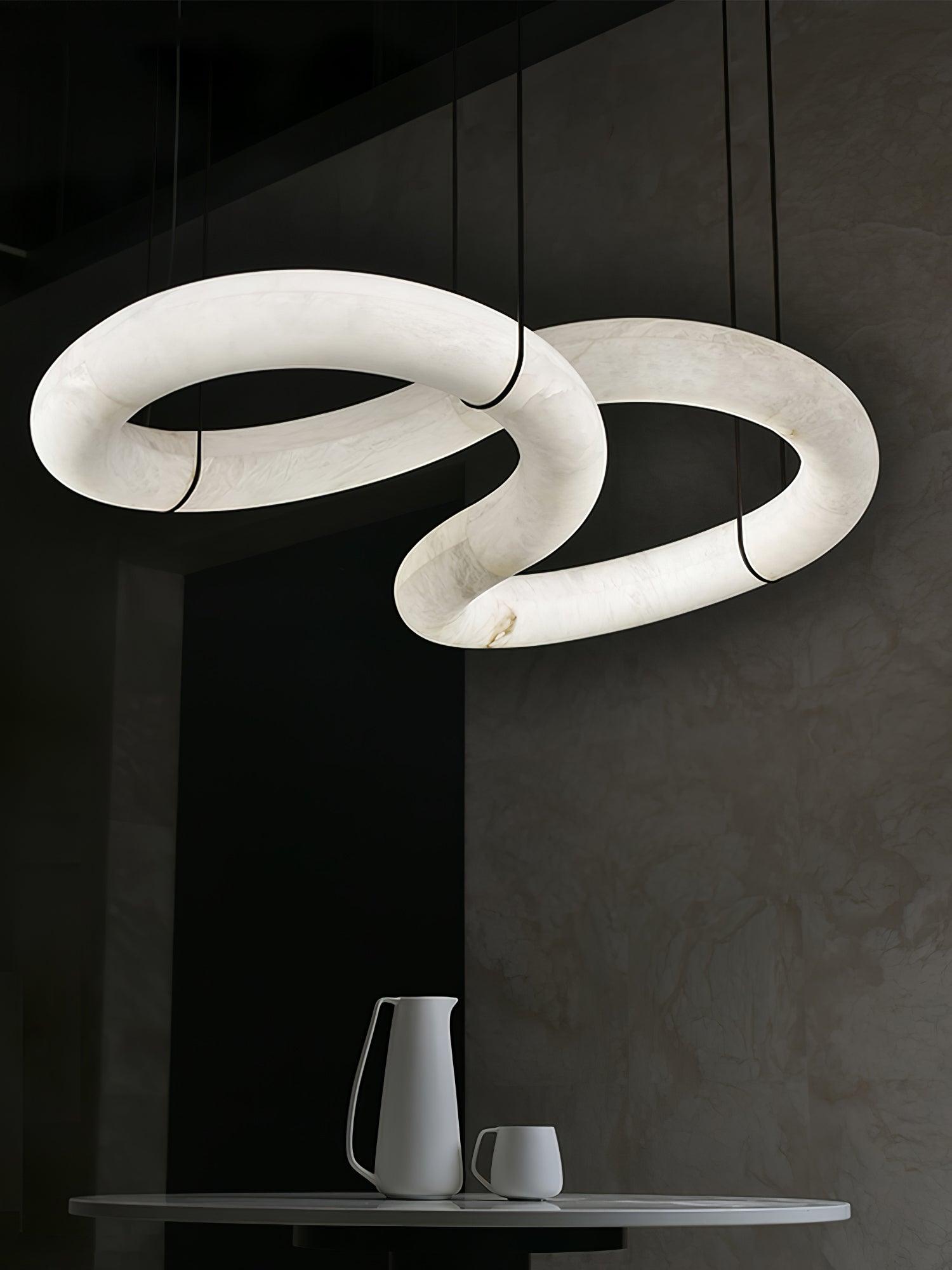 Suspension moderne Halvdan en Laiton et albâtre blanc