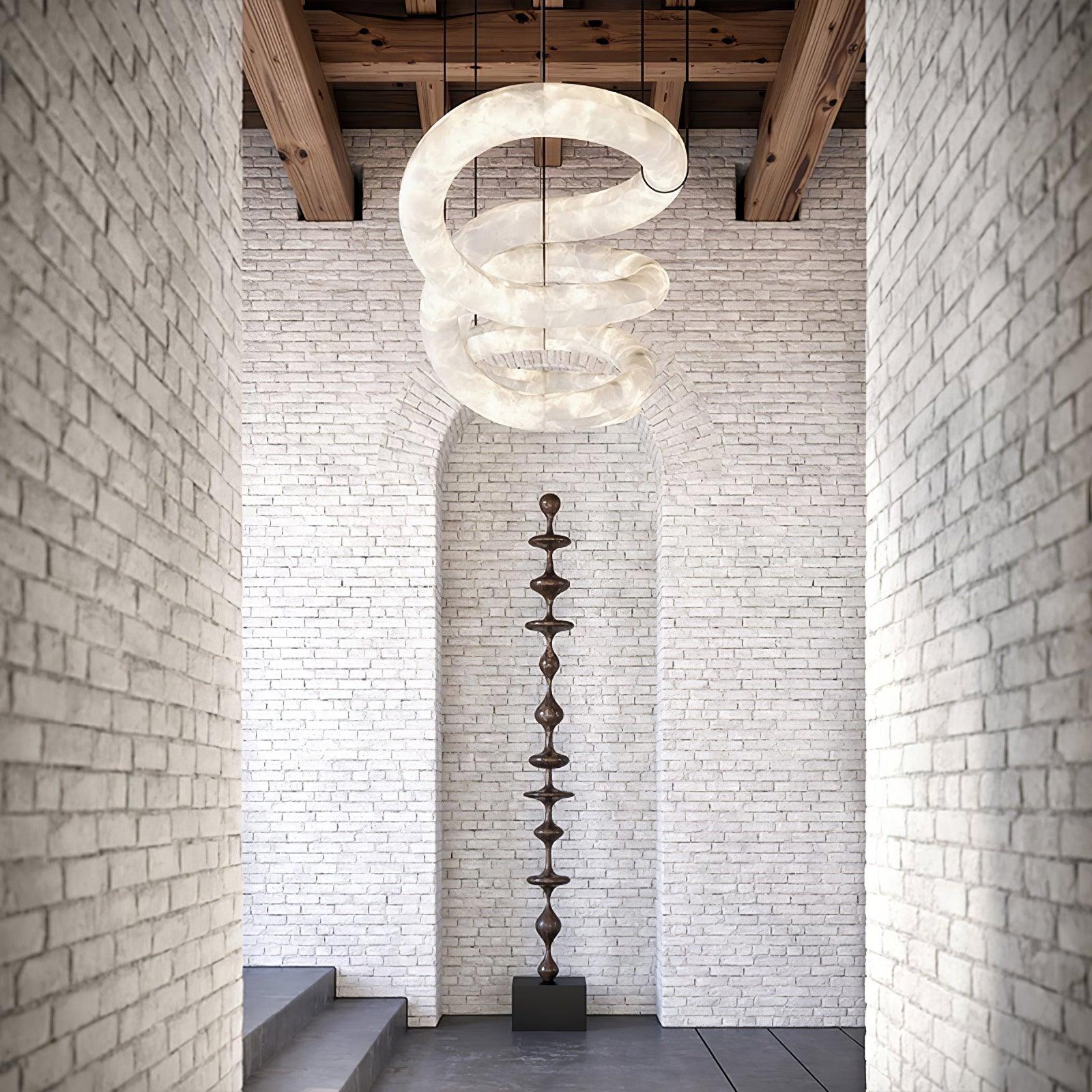 Suspension moderne Halvdan en Laiton et albâtre blanc