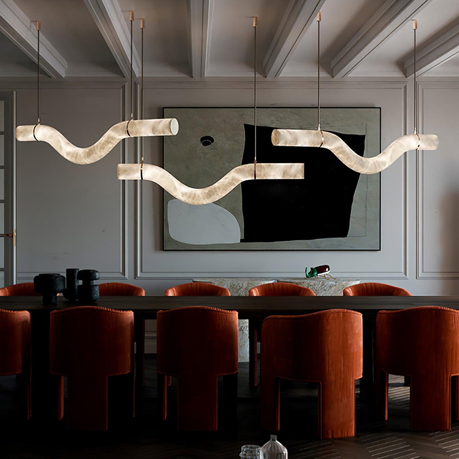 Suspension moderne Halvdan en Laiton et albâtre blanc