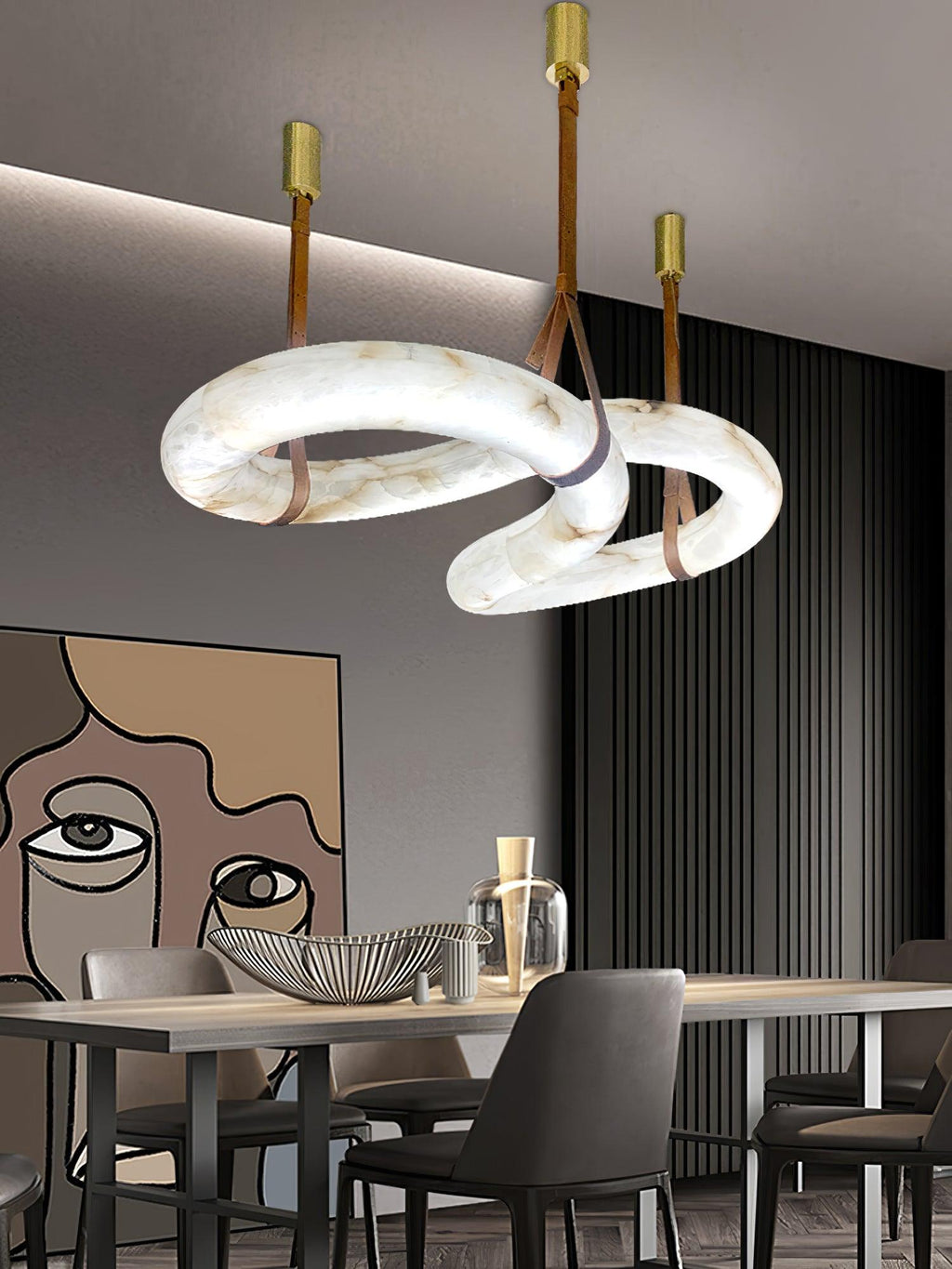 Suspension moderne Halvdan en Laiton et albâtre blanc