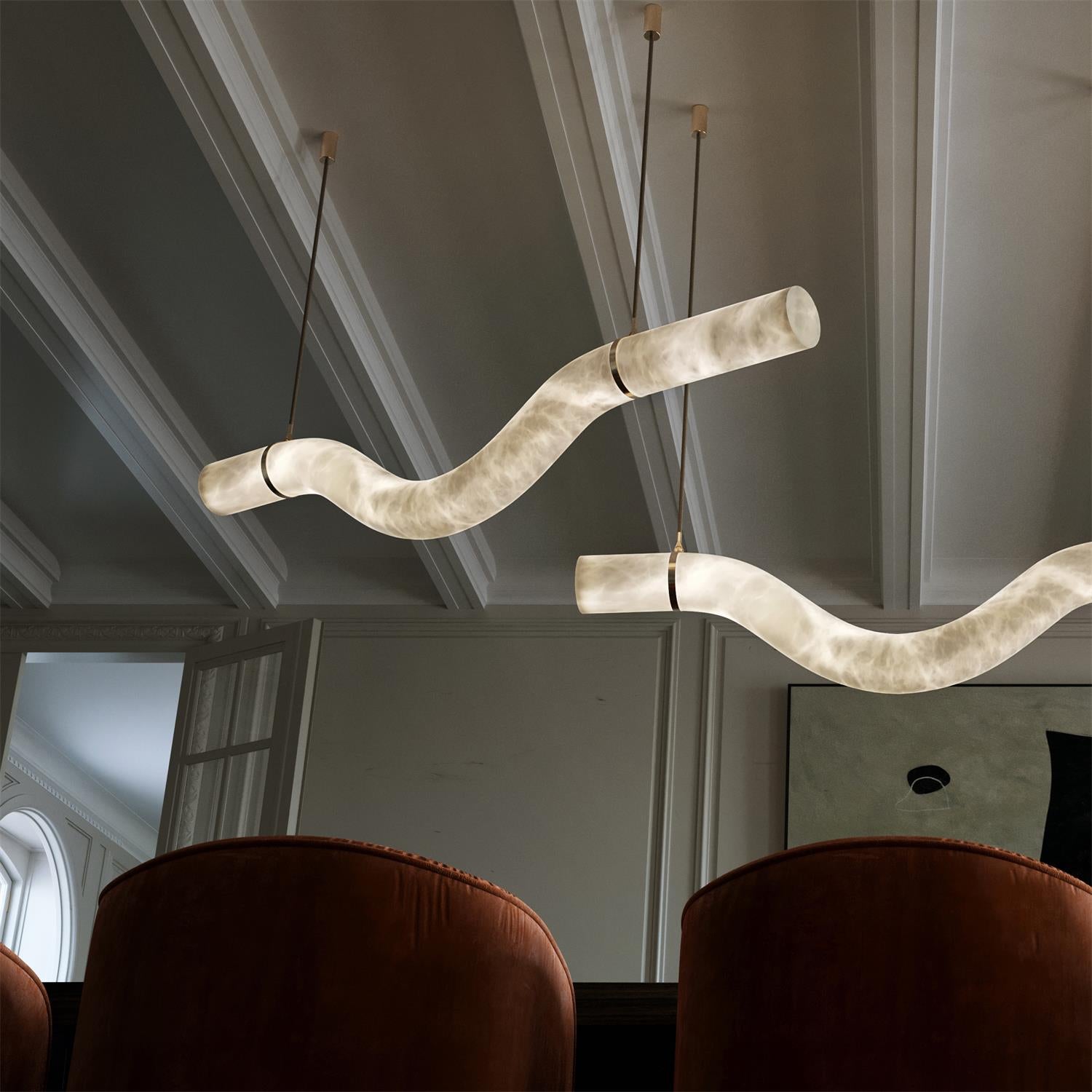Suspension moderne Halvdan en Laiton et albâtre blanc