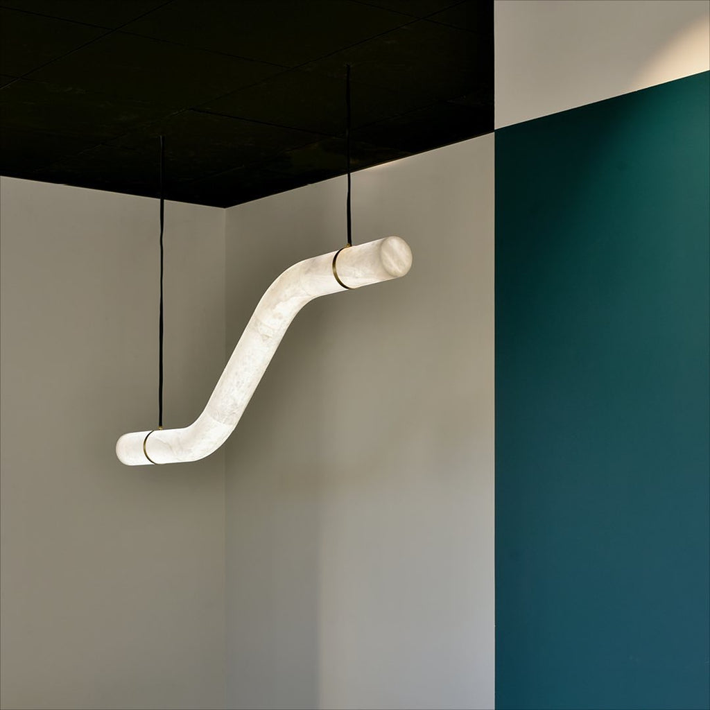 Suspension moderne Halvdan en Laiton et albâtre blanc