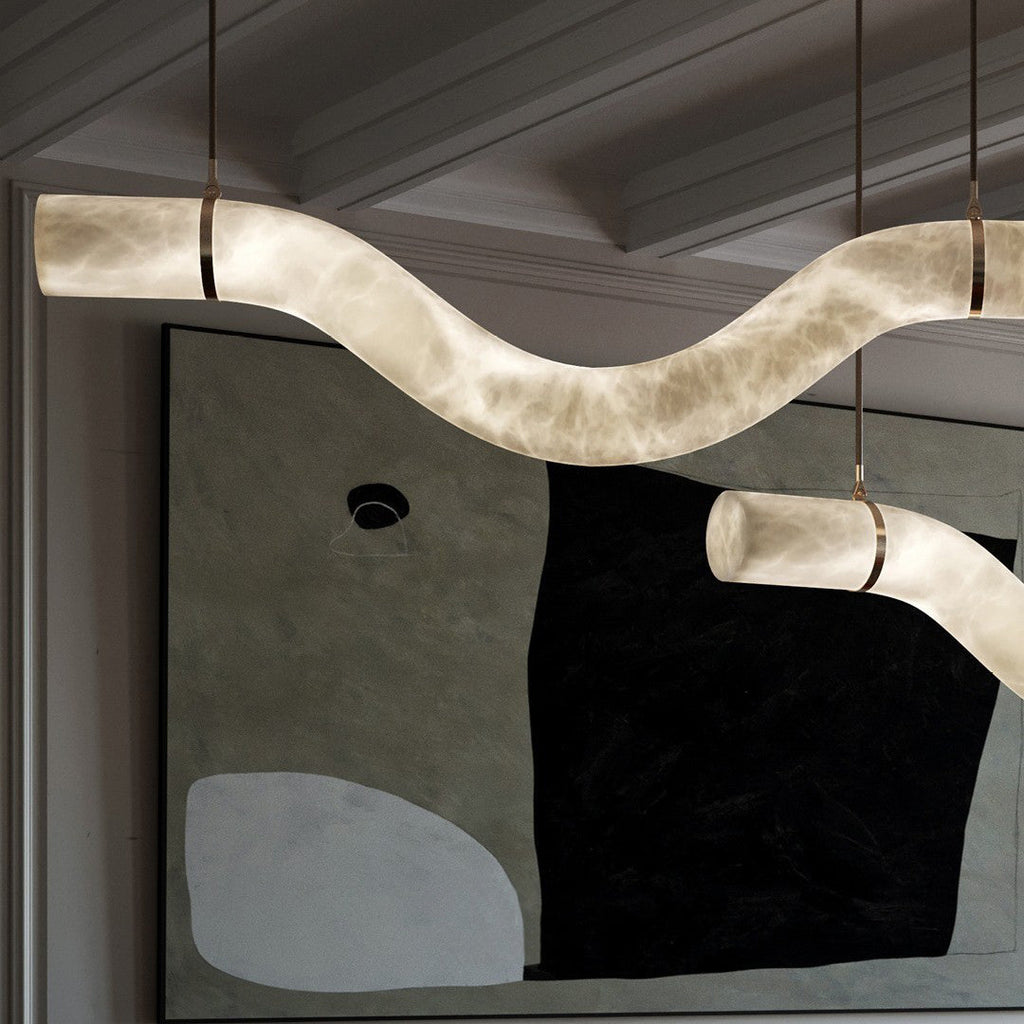 Suspension moderne Halvdan en Laiton et albâtre blanc