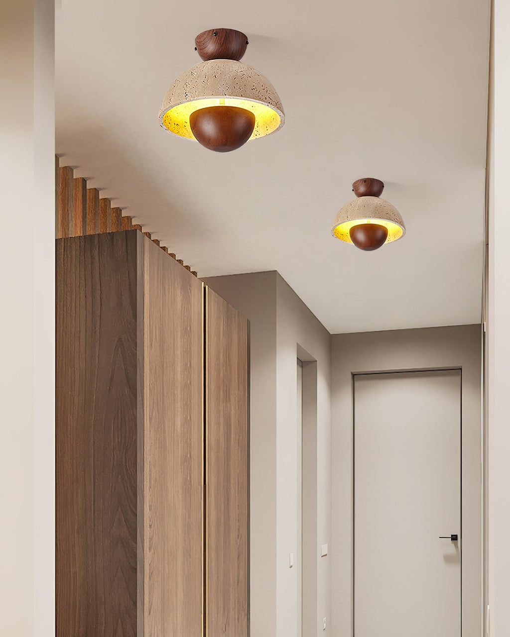 Plafonnier moderne Haftor en Travertin Noyer