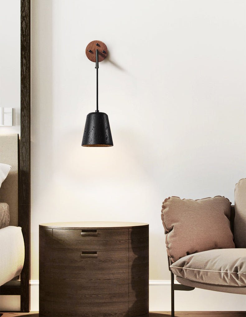 Applique murale moderne Ottarr en Noyer bois et noir travertin