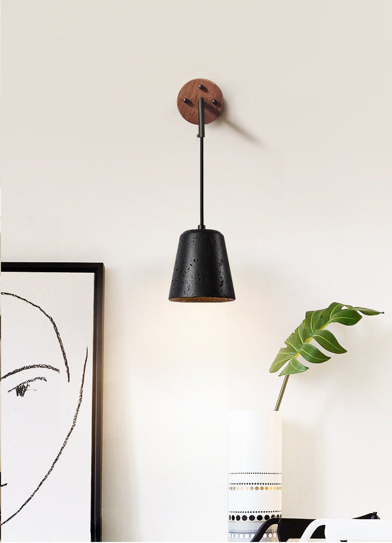 Applique murale moderne Ottarr en Noyer bois et noir travertin