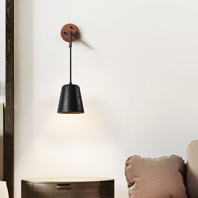 Applique murale moderne Ottarr en Noyer bois et noir travertin