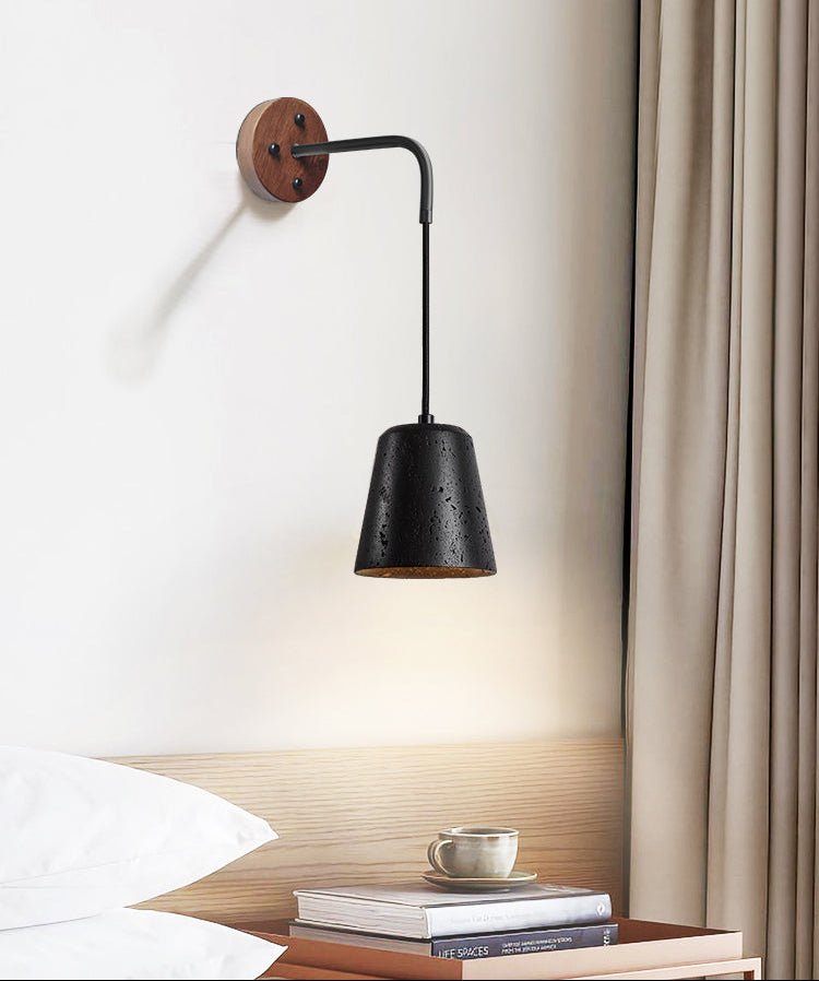 Applique murale moderne Ottarr en Noyer bois et noir travertin
