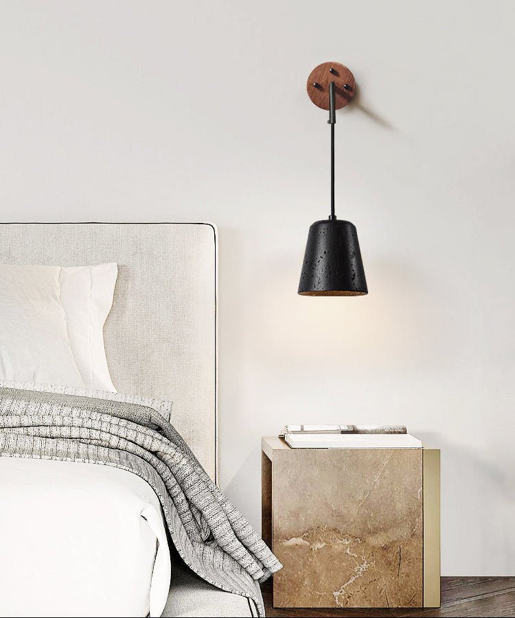 Applique murale moderne Ottarr en Noyer bois et noir travertin