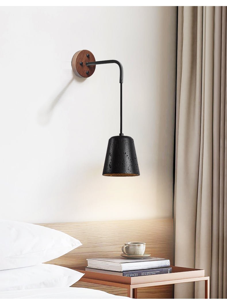 Applique murale moderne Ottarr en Noyer bois et noir travertin