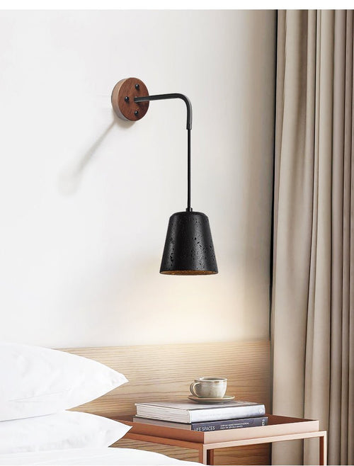 Applique murale moderne Ottarr en Noyer bois et noir travertin