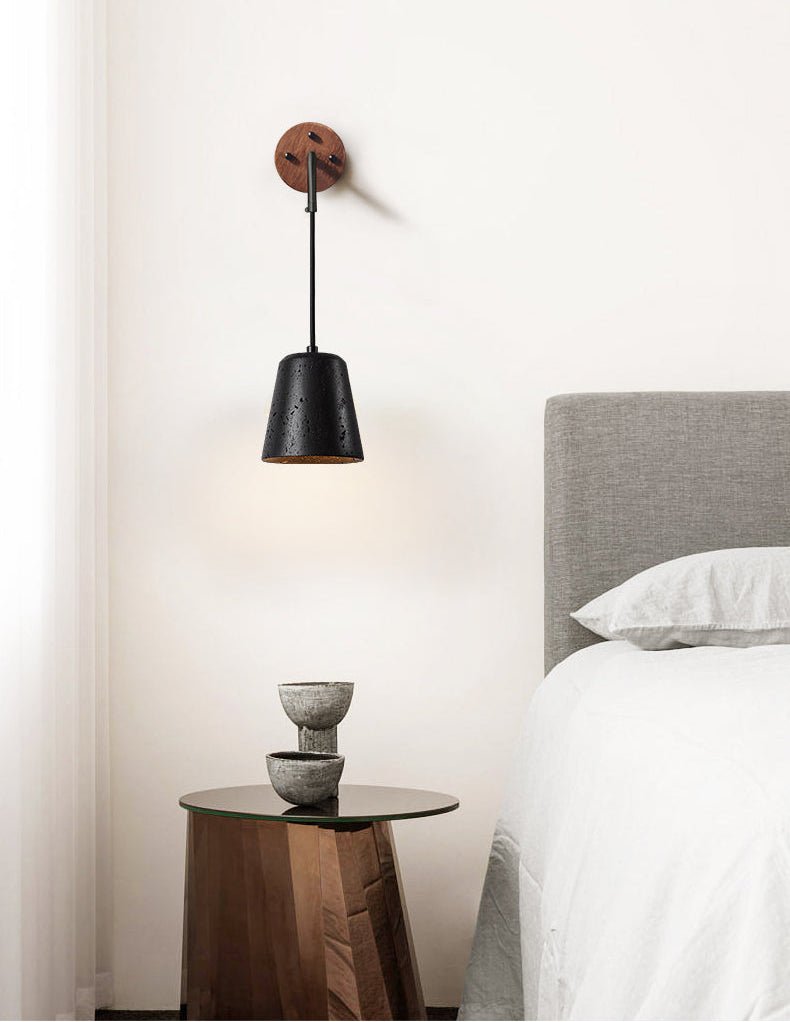 Applique murale moderne Ottarr en Noyer bois et noir travertin
