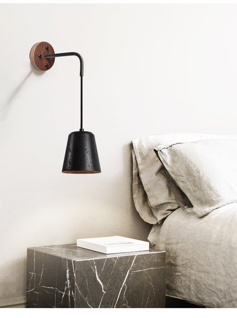 Applique murale moderne Ottarr en Noyer bois et noir travertin