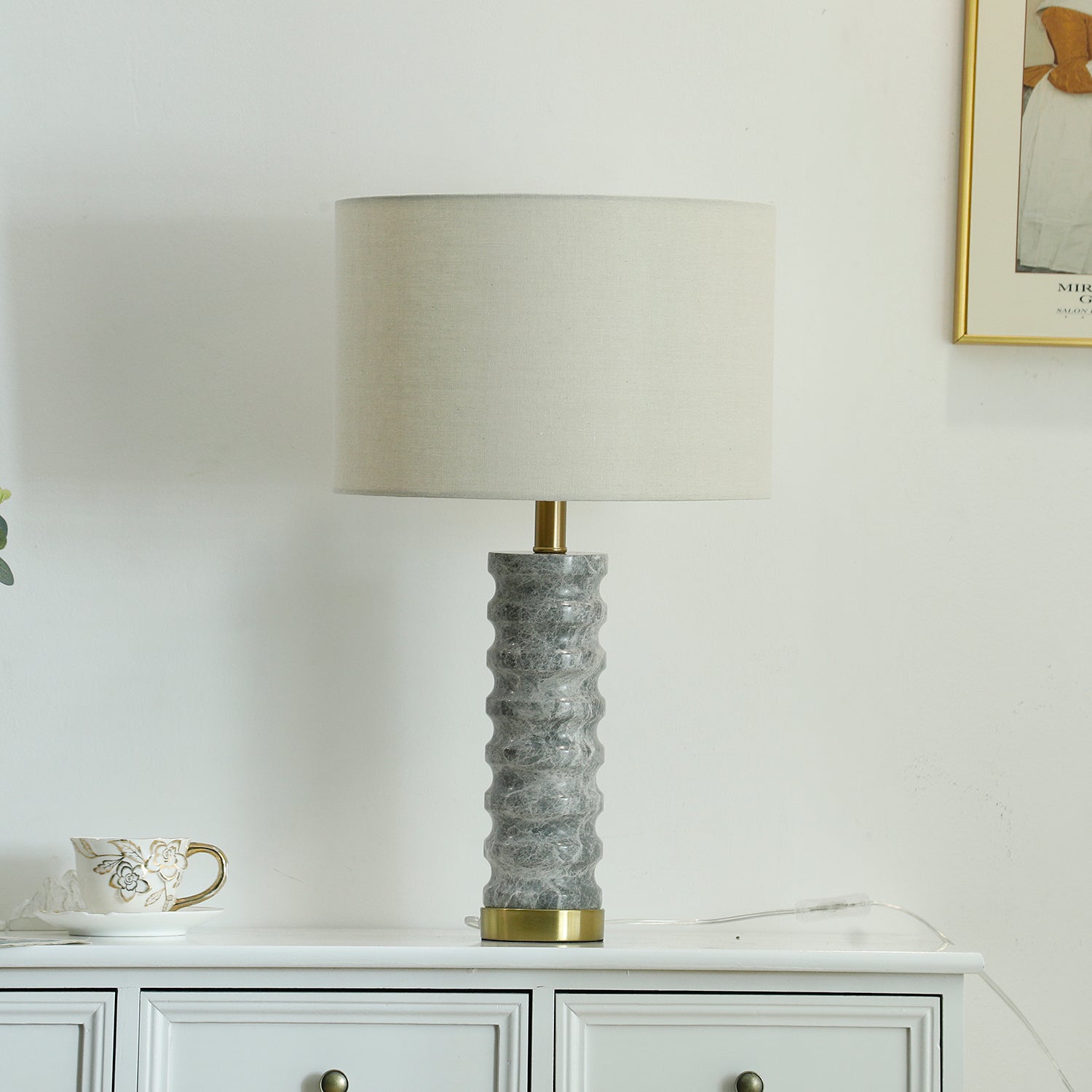 Lampe à poser moderne Folmar en Marbre Gris et blanc