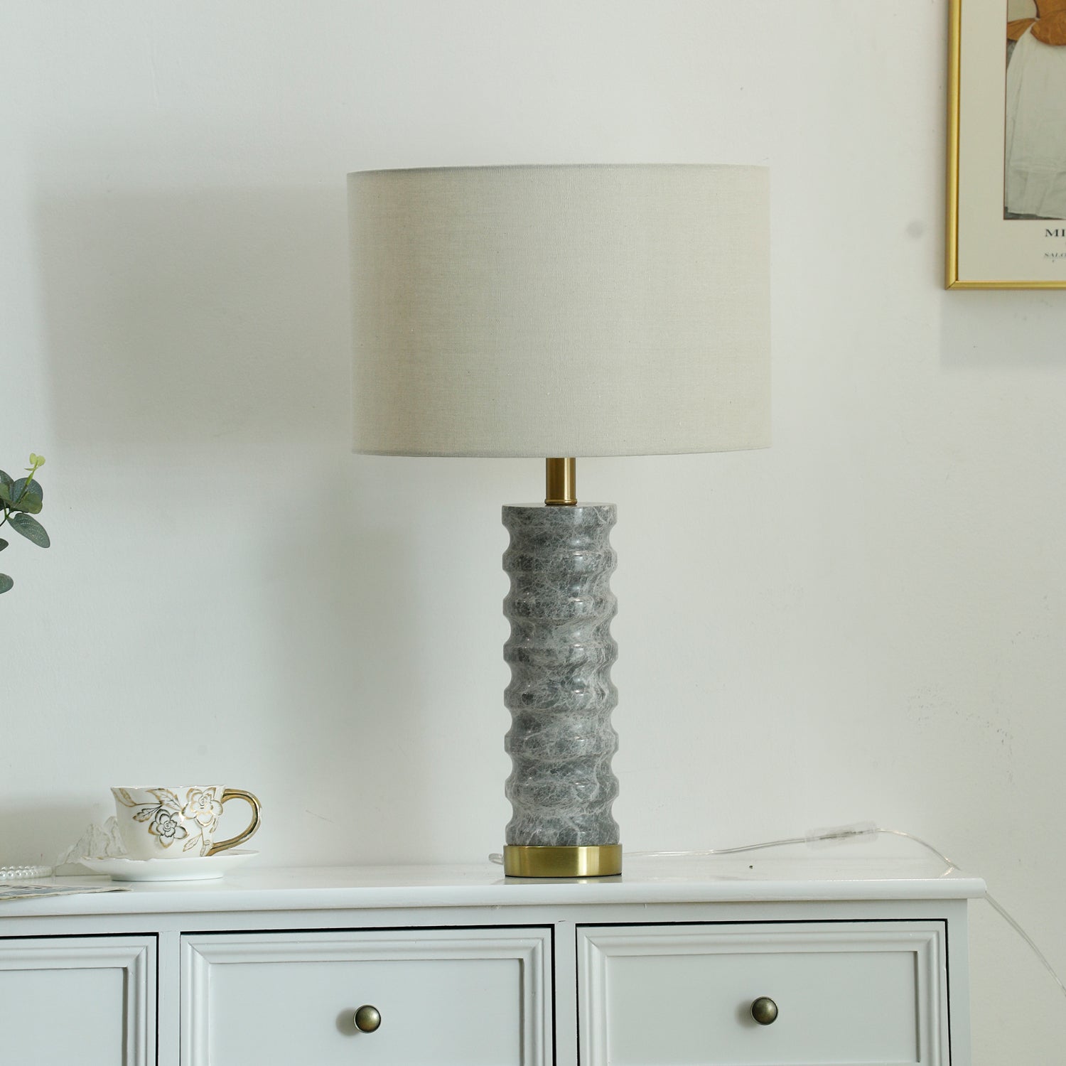 Lampe à poser moderne Folmar en Marbre Gris et blanc