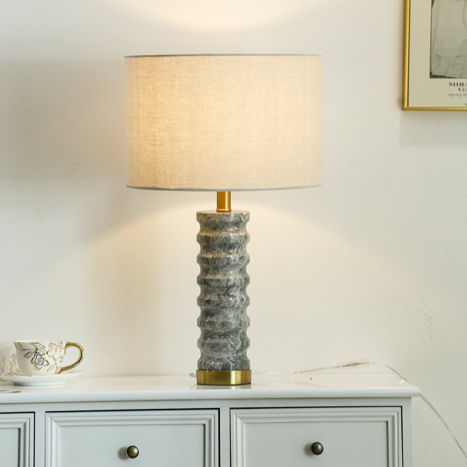 Lampe à poser moderne Folmar en Marbre Gris et blanc