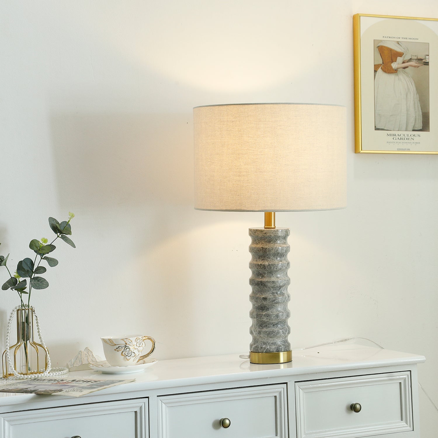 Lampe à poser moderne Folmar en Marbre Gris et blanc