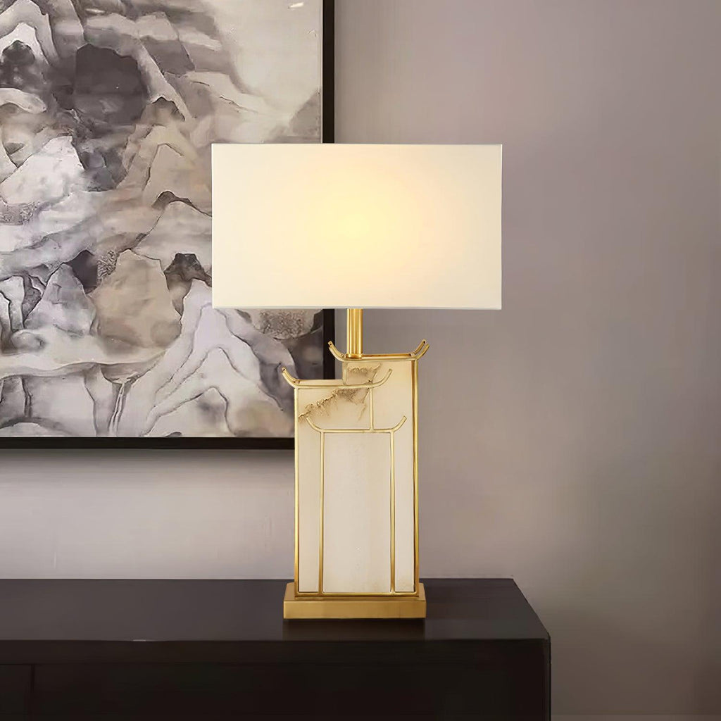 Lampe à poser moderne Hannes en Albâtre Doré et blanc