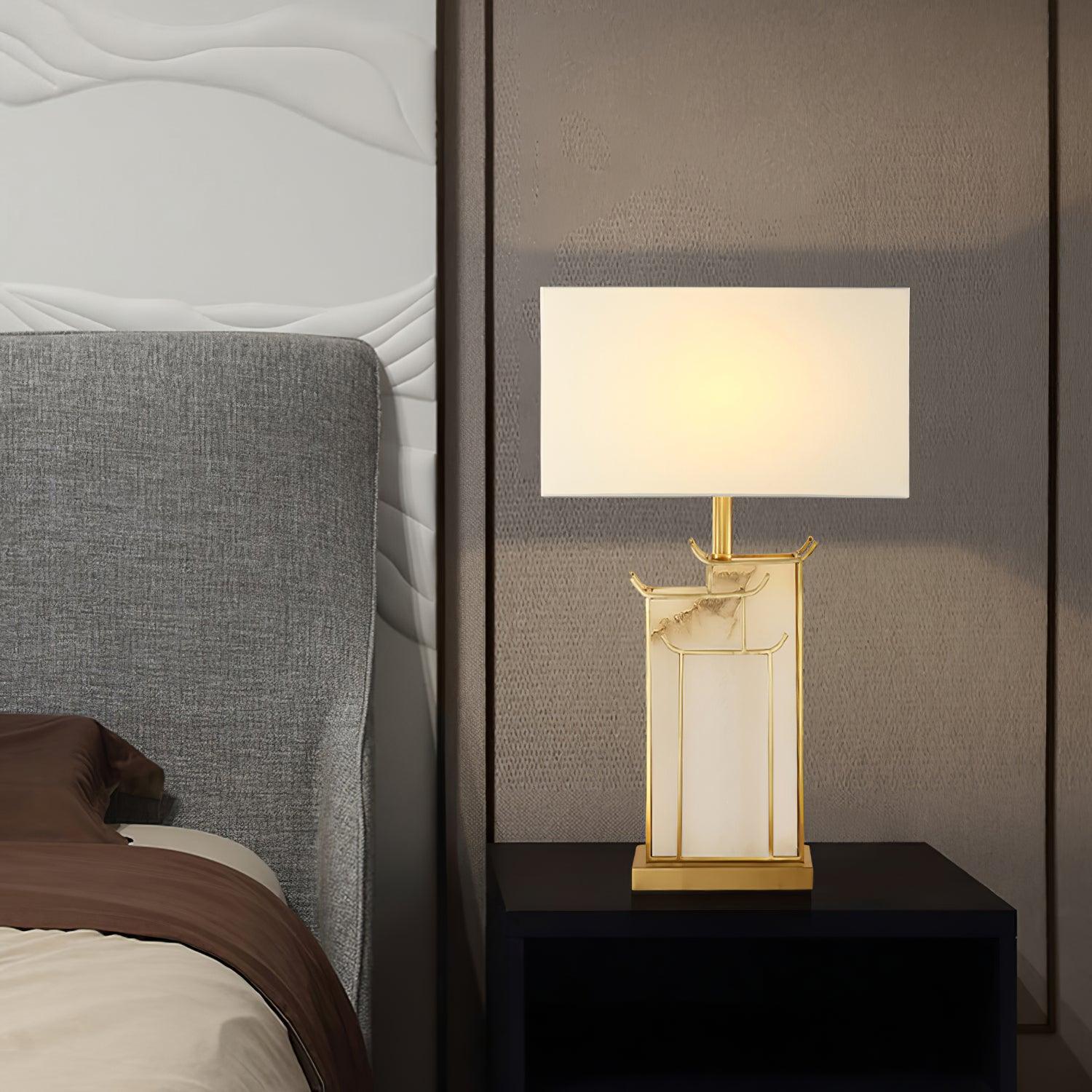 Lampe à poser moderne Hannes en Albâtre Doré et blanc