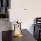Lampe à poser moderne Hannes en Albâtre Doré et blanc