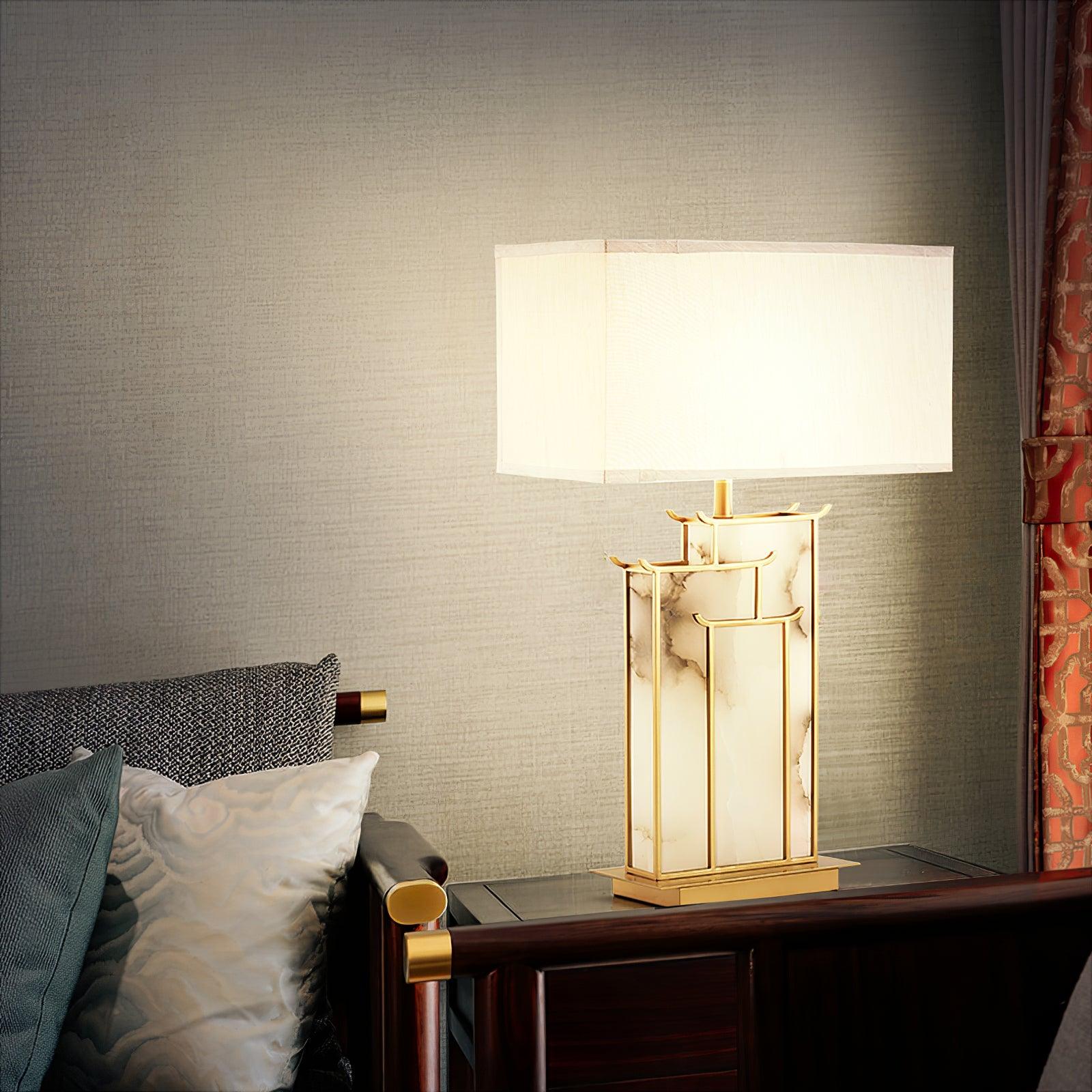 Lampe à poser moderne Hannes en Albâtre Doré et blanc