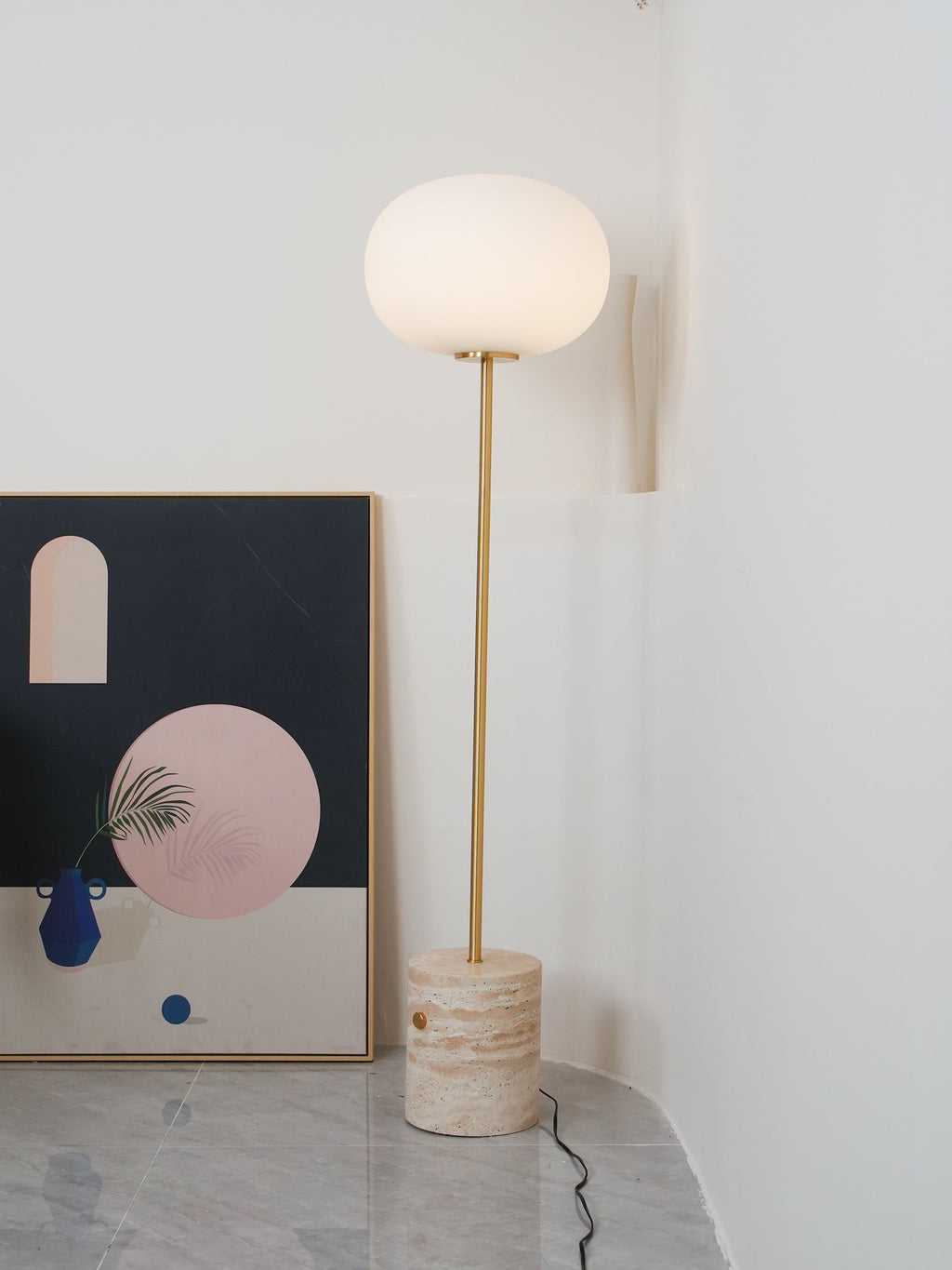 Lampadaire moderne Dren en Travertin Noir et blanc marbre