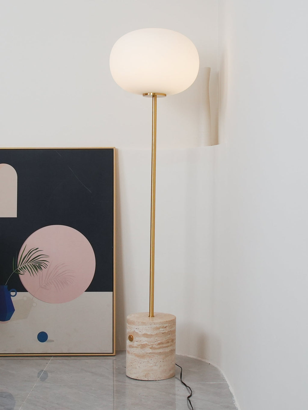 Lampadaire moderne Dren en Travertin Noir et blanc marbre