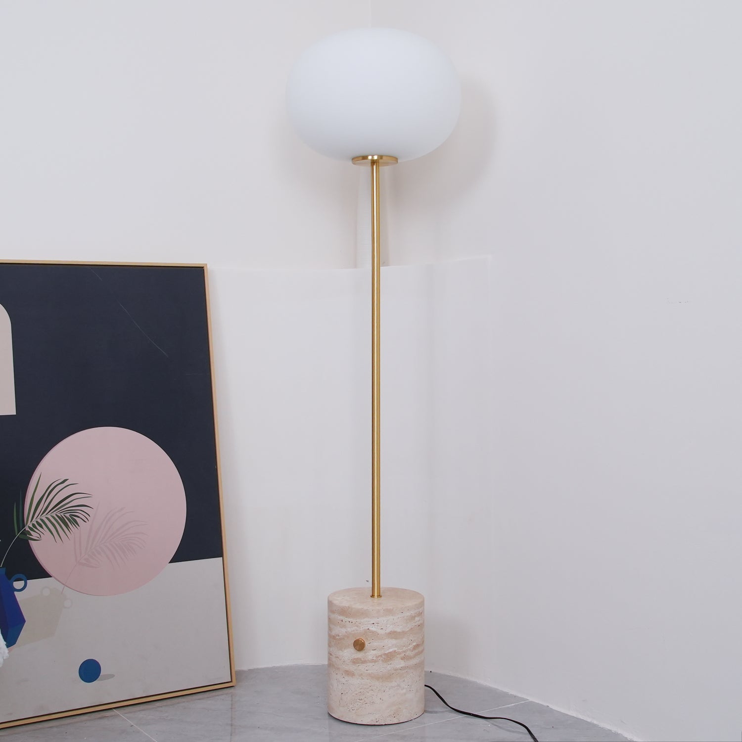 Lampadaire moderne Dren en Travertin Noir et blanc marbre