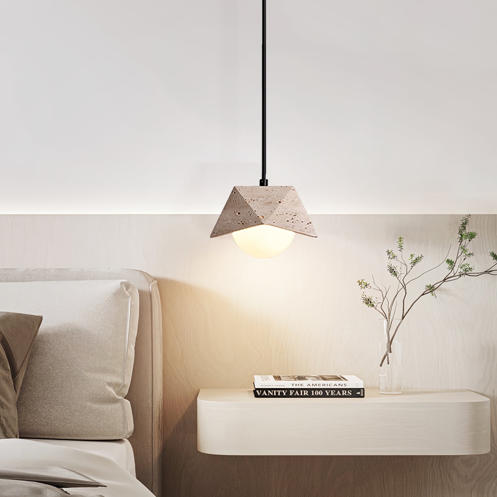Suspension moderne Frejlif en Travertin jaune et blanc