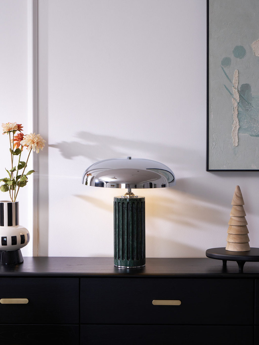 Lampe à poser moderne Wyatt en Marbre Vert et chrome