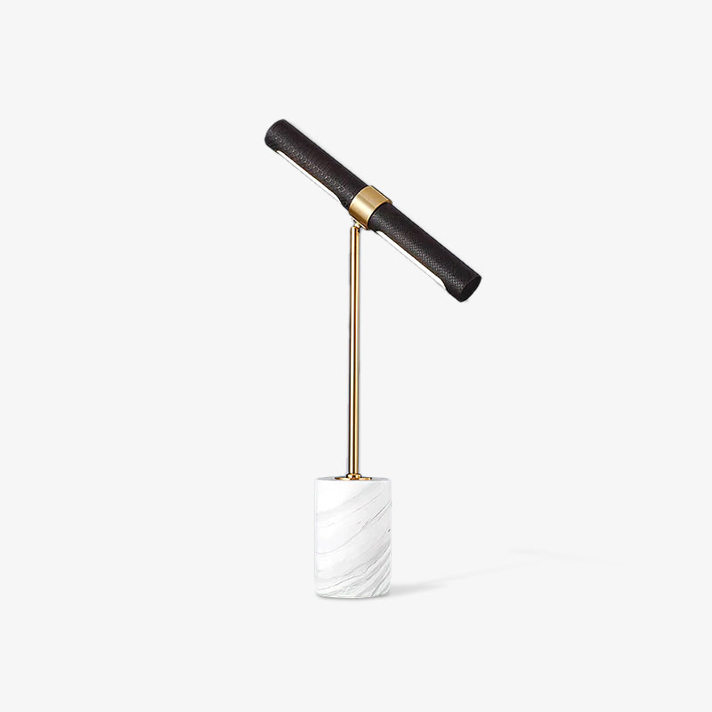 Lampe à poser moderne Stormur en Métal, Marbre Doré et marron cuir