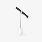 Lampe à poser moderne Stormur en Métal, Marbre Doré et marron cuir