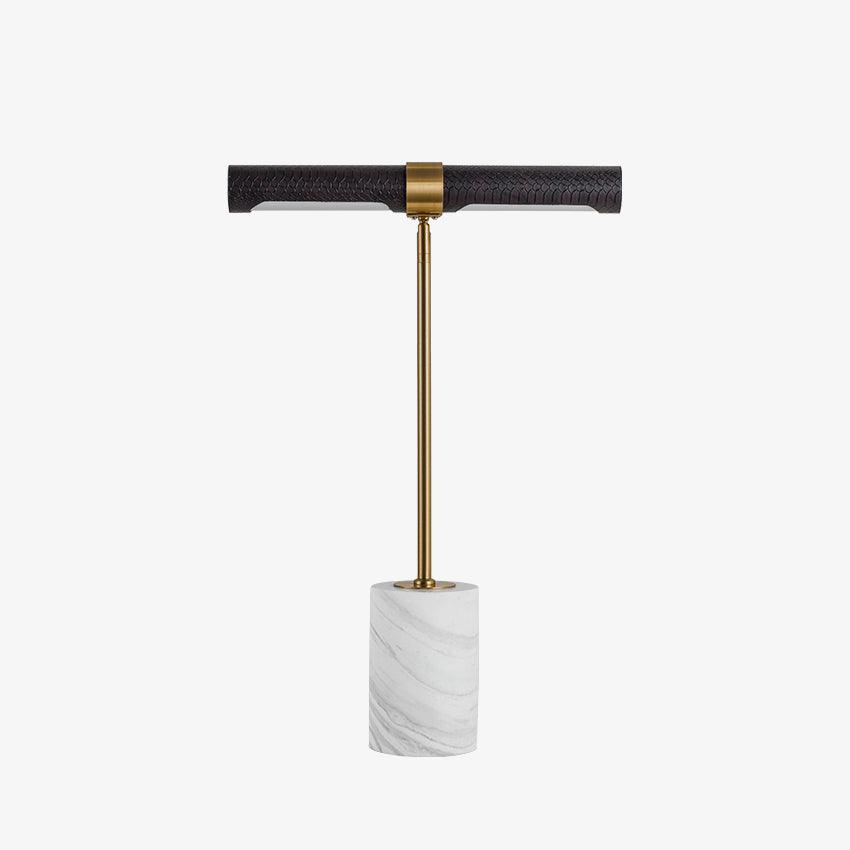 Lampe à poser moderne Stormur en Métal, Marbre Doré et marron cuir