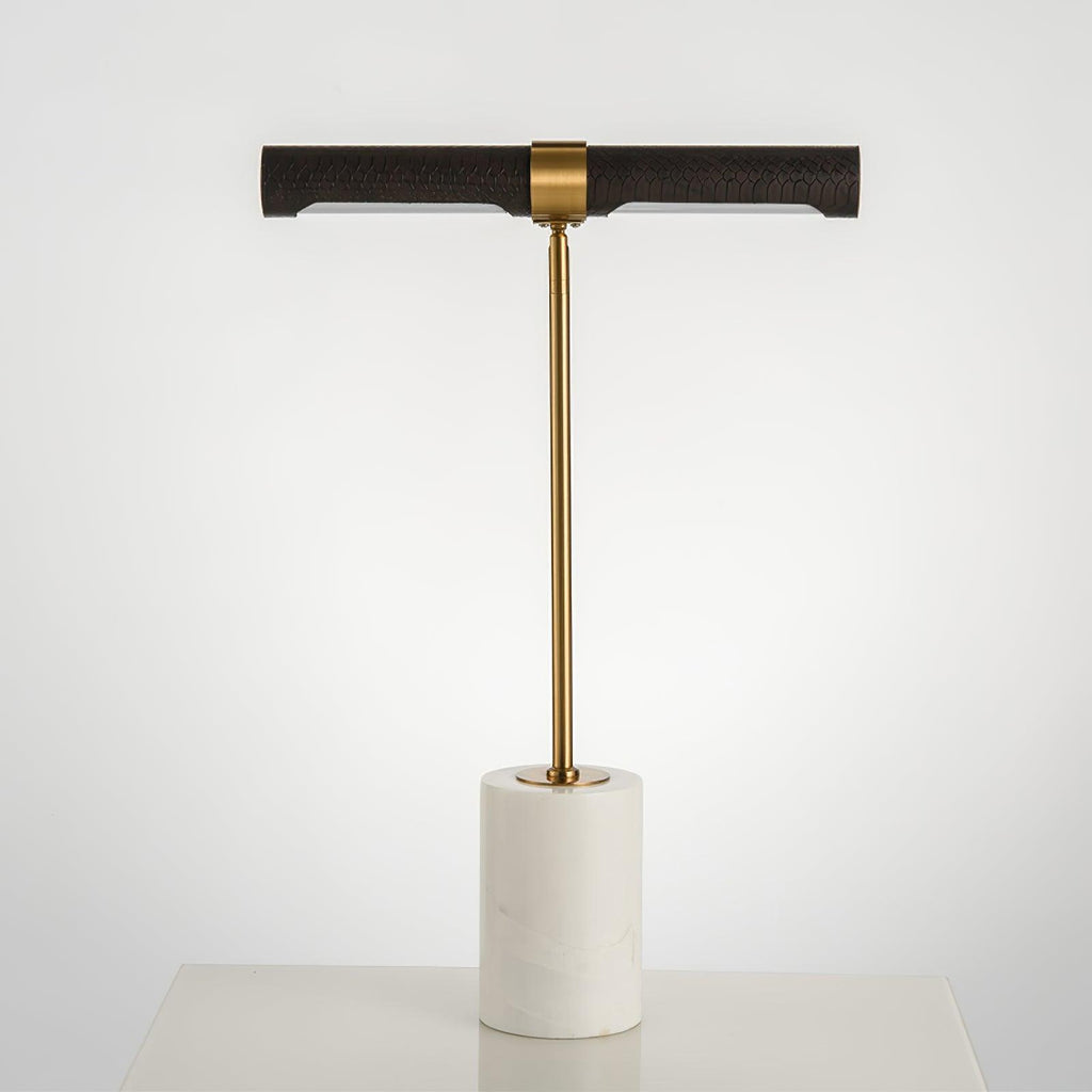 Lampe à poser moderne Stormur en Métal, Marbre Doré et marron cuir