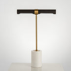 Lampe à poser moderne Stormur en Métal, Marbre Doré et marron cuir