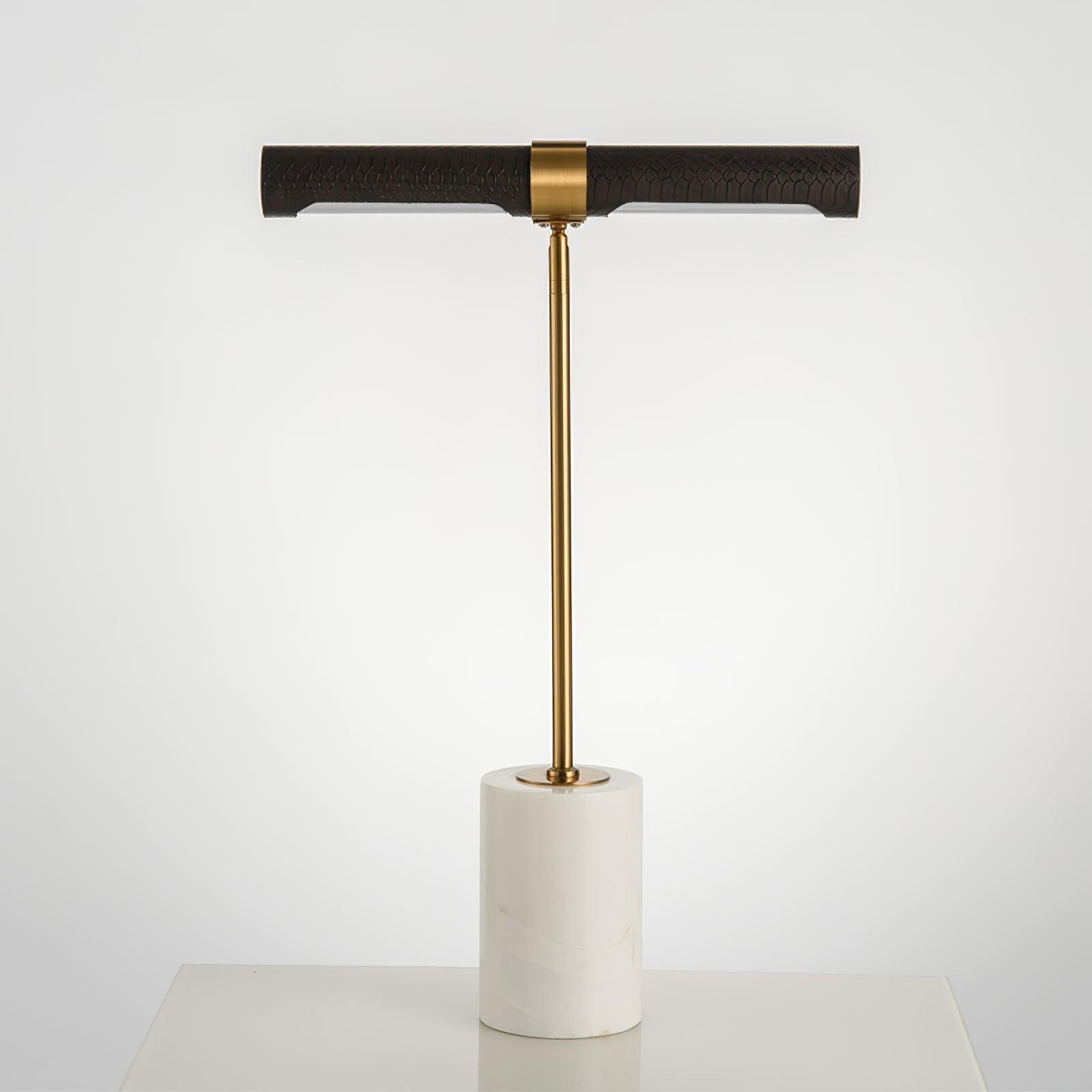 Lampe à poser moderne Stormur en Métal, Marbre Doré et marron cuir