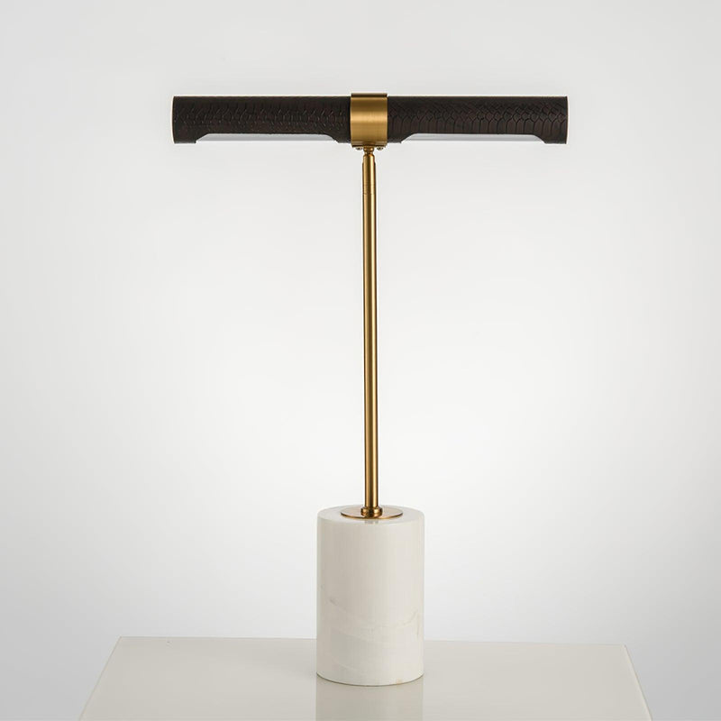 Lampe à poser moderne Stormur en Métal, Marbre Doré et marron cuir