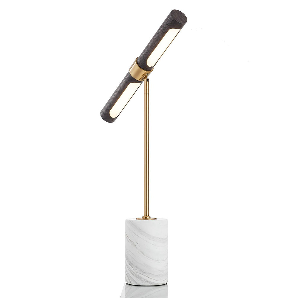 Lampe à poser moderne Stormur en Métal, Marbre Doré et marron cuir