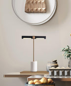 Lampe à poser moderne Stormur en Métal, Marbre Doré et marron cuir