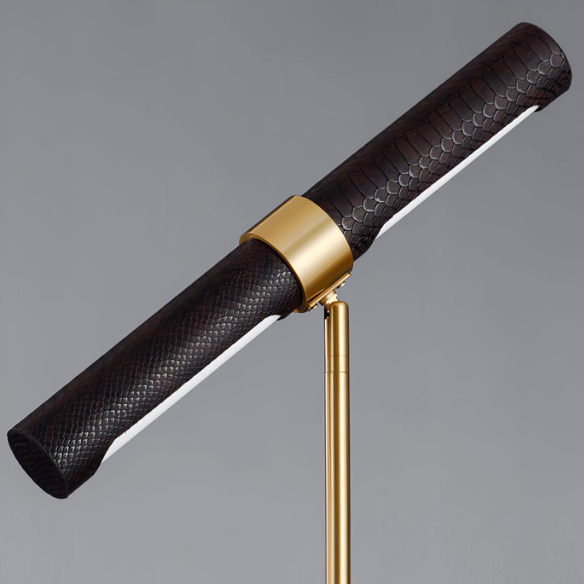 Lampe à poser moderne Stormur en Métal, Marbre Doré et marron cuir