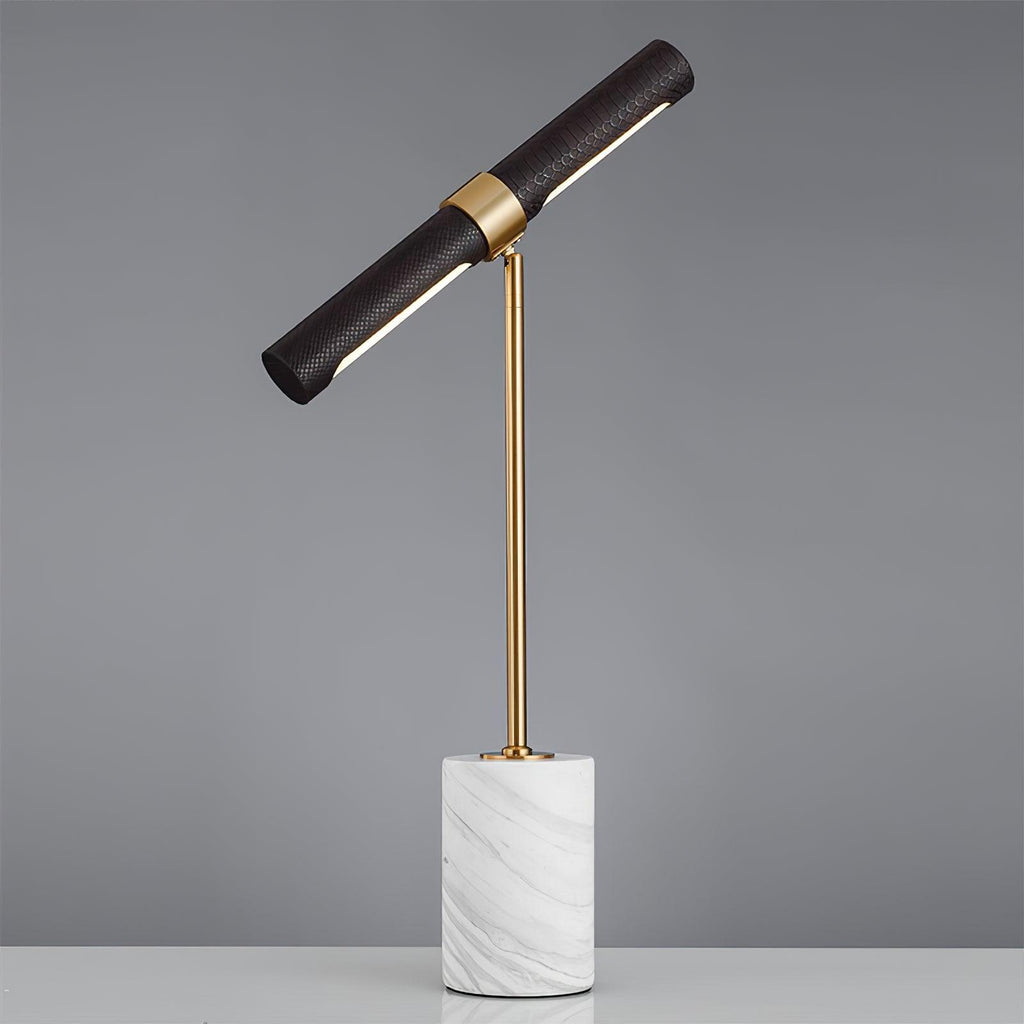 Lampe à poser moderne Stormur en Métal, Marbre Doré et marron cuir