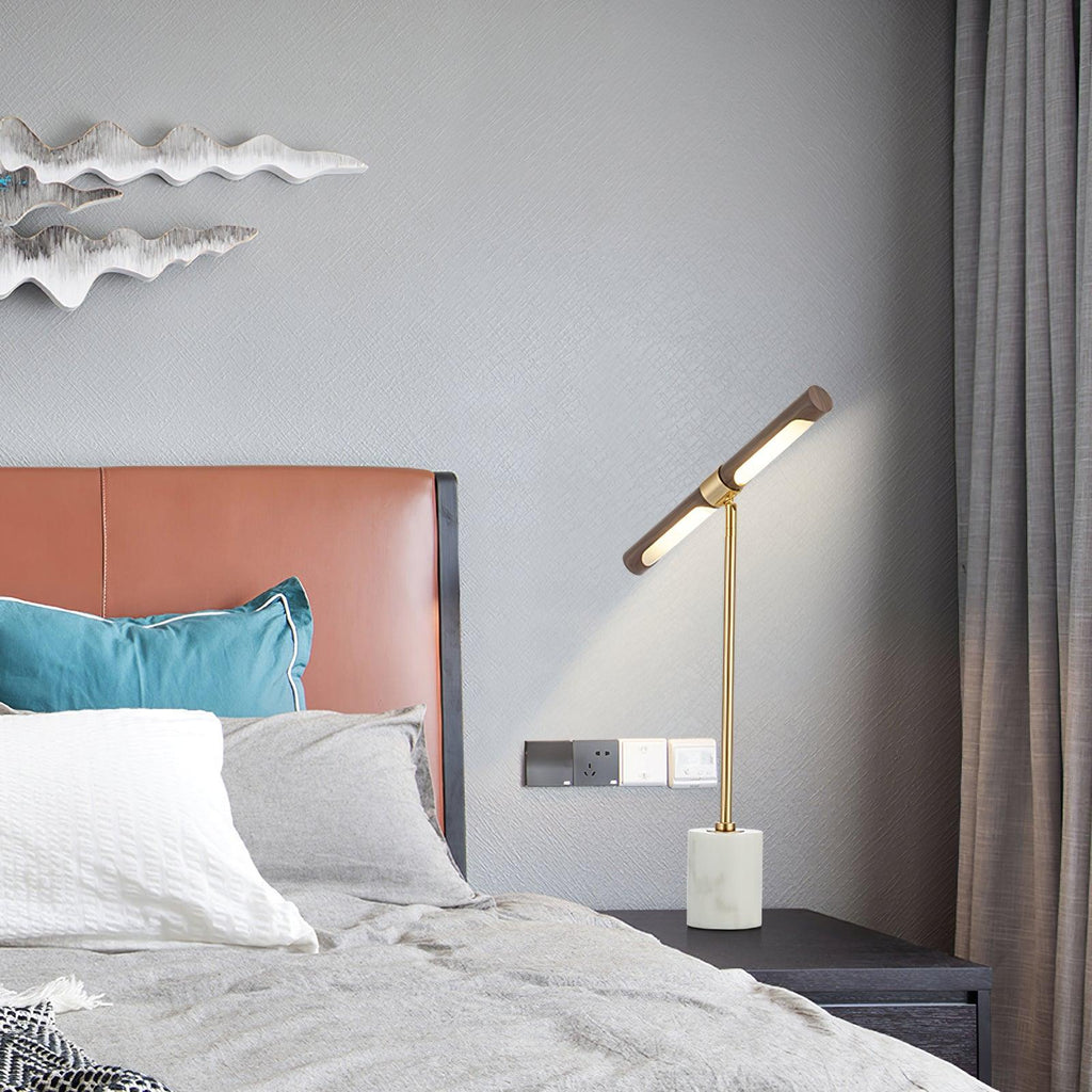 Lampe à poser moderne Stormur en Métal, Marbre Doré et marron cuir