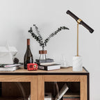 Lampe à poser moderne Stormur en Métal, Marbre Doré et marron cuir