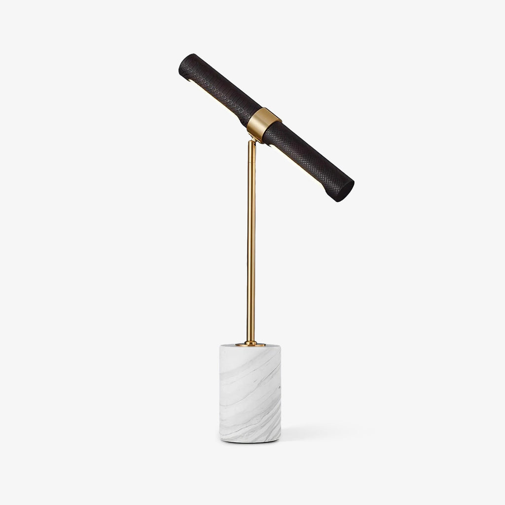 Lampe à poser moderne Stormur en Métal, Marbre Doré et marron cuir