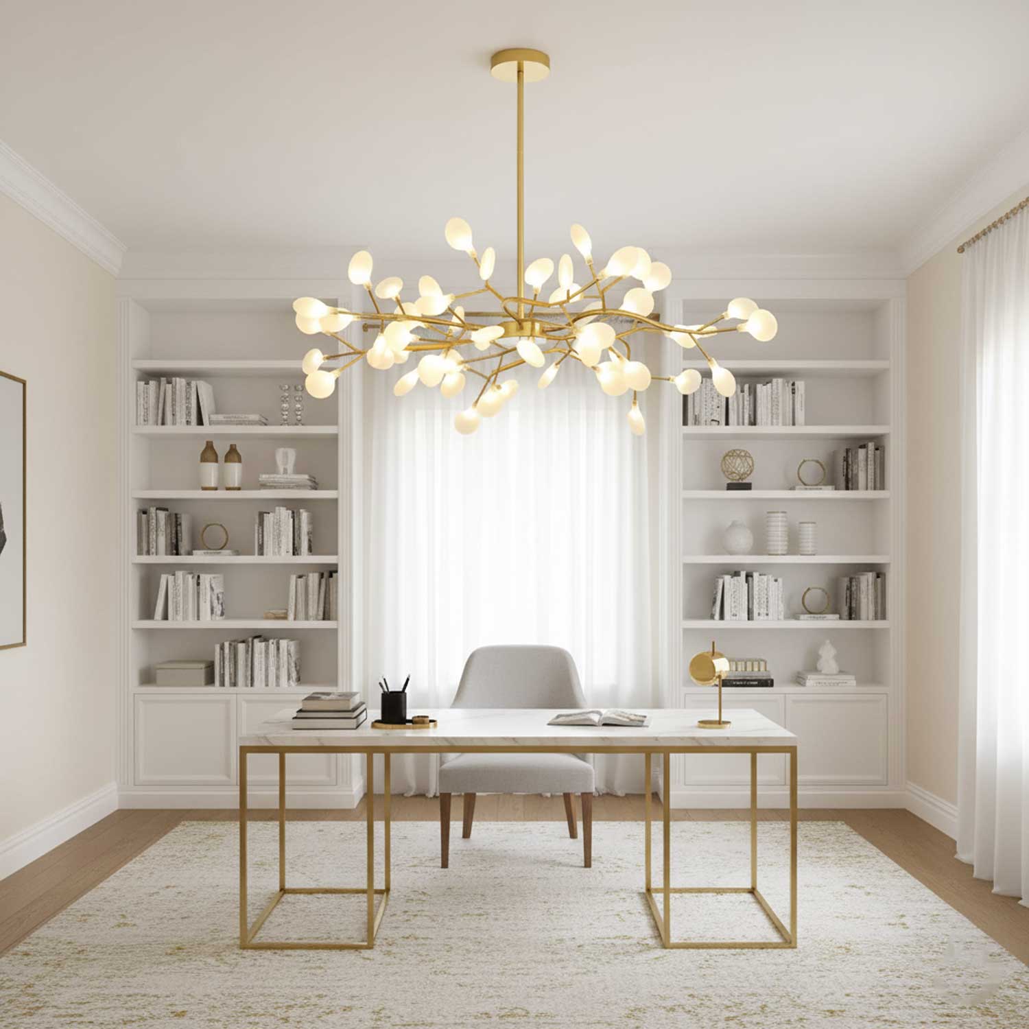 Lustre moderne Edmund en Acrylique Or et blanc