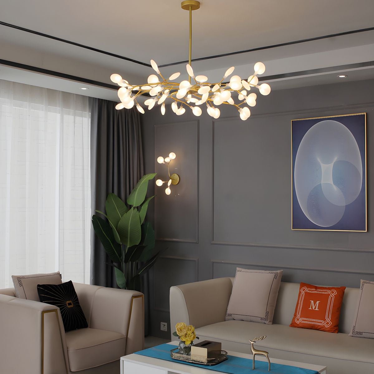 Lustre moderne Edmund en Acrylique Or et blanc