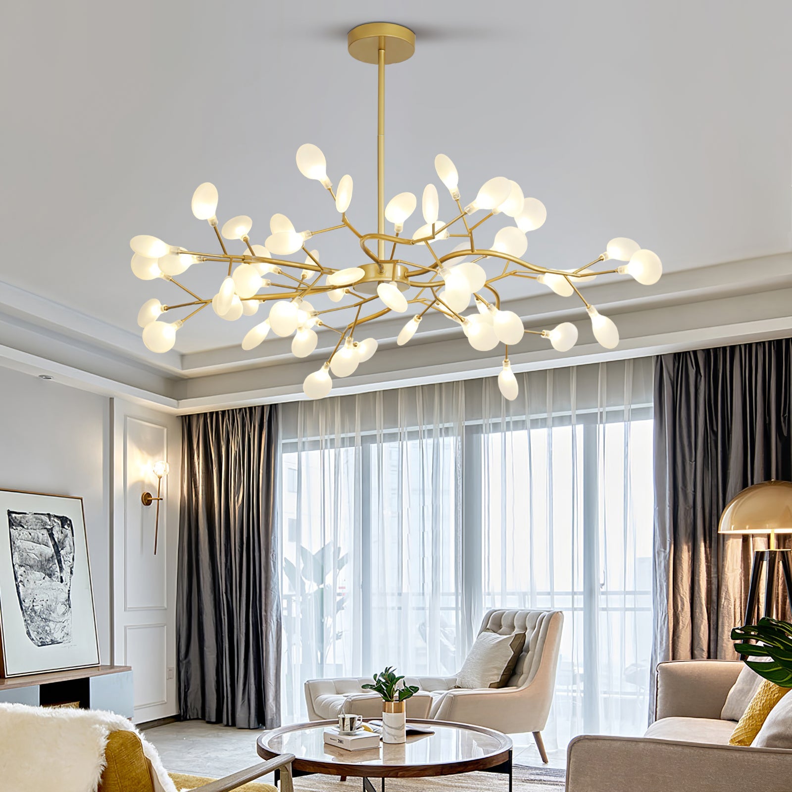 Lustre moderne Edmund en Acrylique Or et blanc